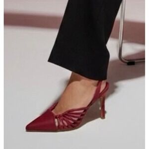 NEW DKNY Red Pointed‎ Toe Slingback Heels Size 5.5 M CBK